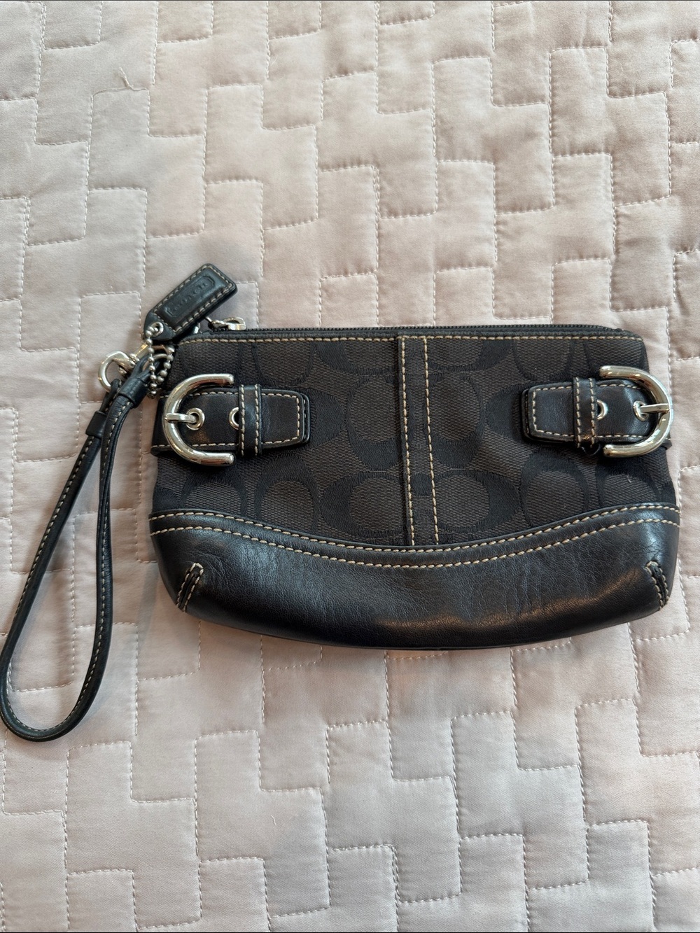 Coach Vintage Signature SoHo Brown Canvas Wristlet with Black Leather Trim